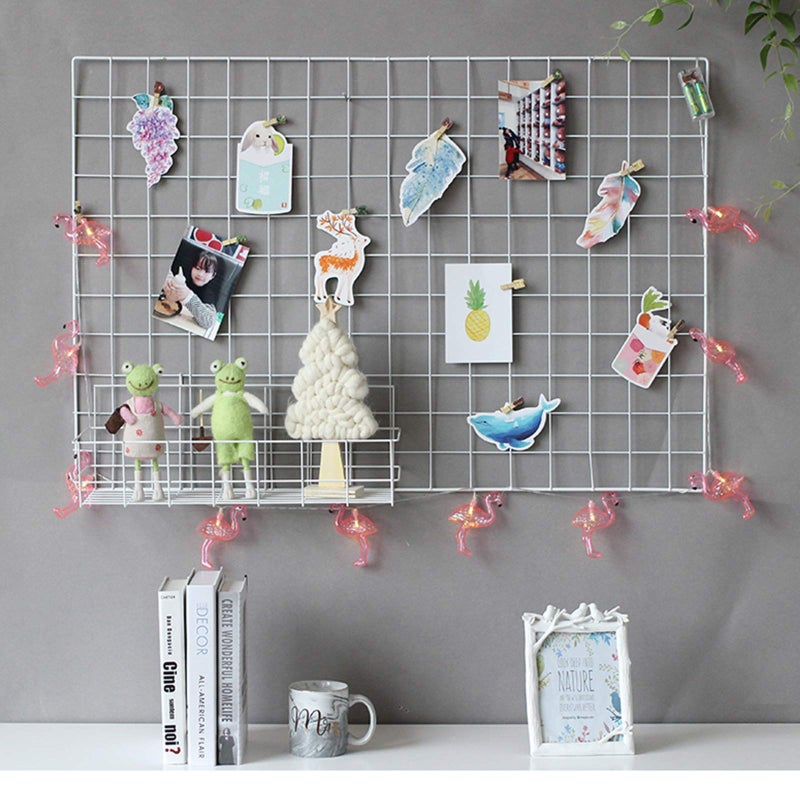 GBYAN 2 Pack Large Wall Grid Panels with Light and Clips, Photo Display Board, Picture Frame Collage Board, Wire Grid Wall Panel Room Decoration,White - Image 1